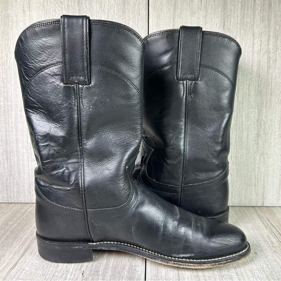 Justin Boots Black Leather Roper Round Almond Toe Cowboy Boot Women’s Size 6.5 - Picture 4 of 11